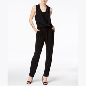 Bar III Classic Black Draped Jumpsuit